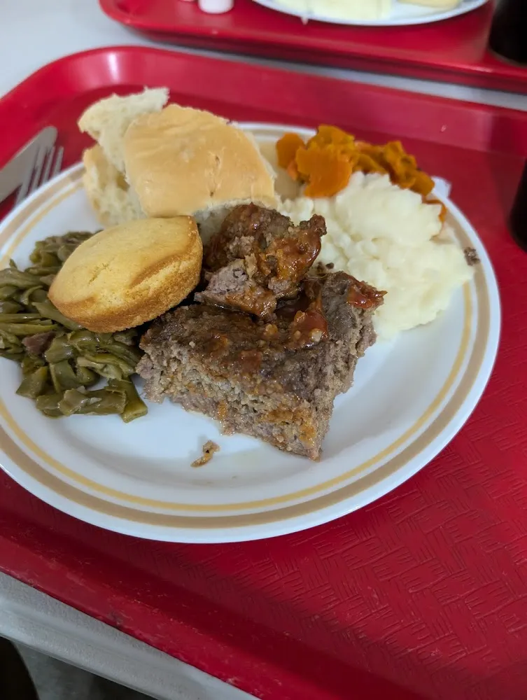 Meatloaf Dinner Rolls Mashed Potatoes Green Beans